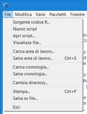 Il menu File di R